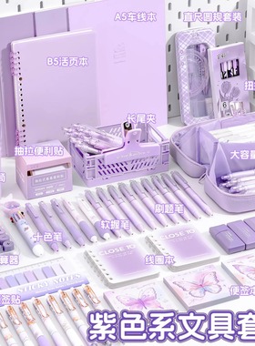 紫色系笔袋女生2025新款高颜值ins风小学生初中开学大礼包一年级学习用品女孩生日礼物儿童文具套装伴手礼盒