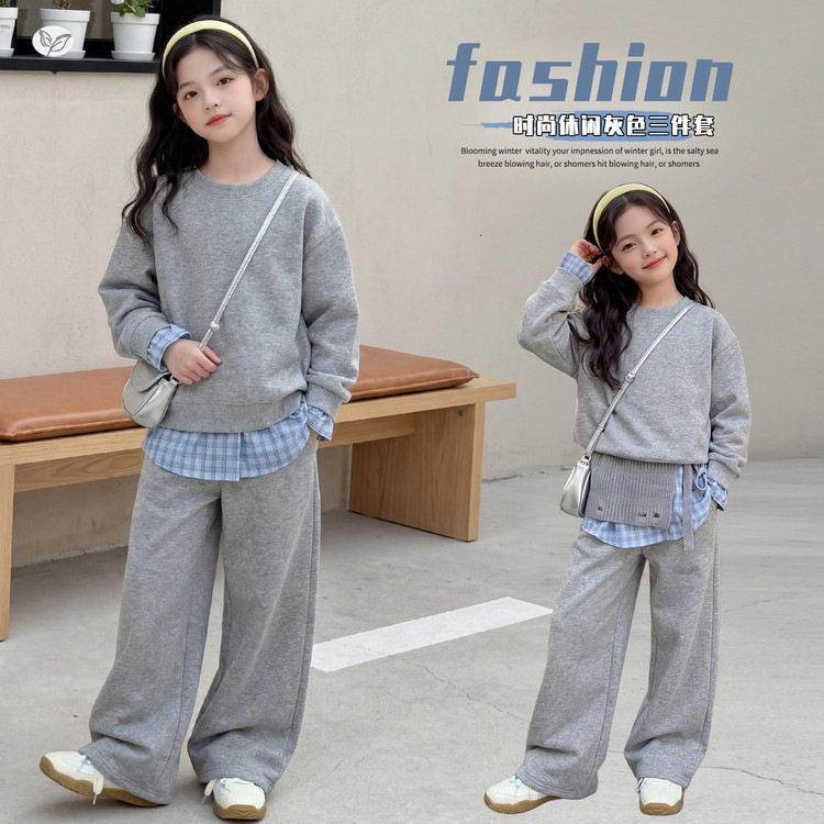 女童韩系运动套装2026年春季新款中大童假两件卫衣卫裤两件套春装