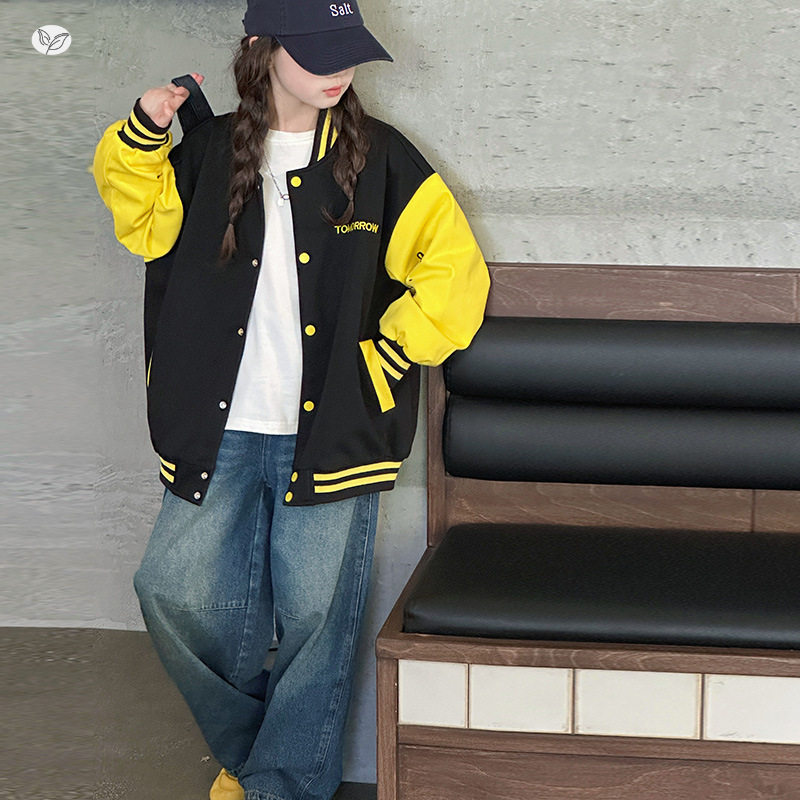 女童韩系棒球服2026年春季新款中大童字母刺绣外套撞色夹克衫春秋