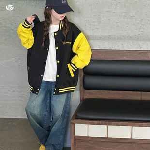 女童韩系棒球服2026年春季新款中大童字母刺绣外套撞色夹克衫春秋