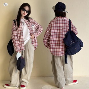 女童春秋格子衬衫2026年新款中大童美式休闲衬衣宽松长袖上衣薄款