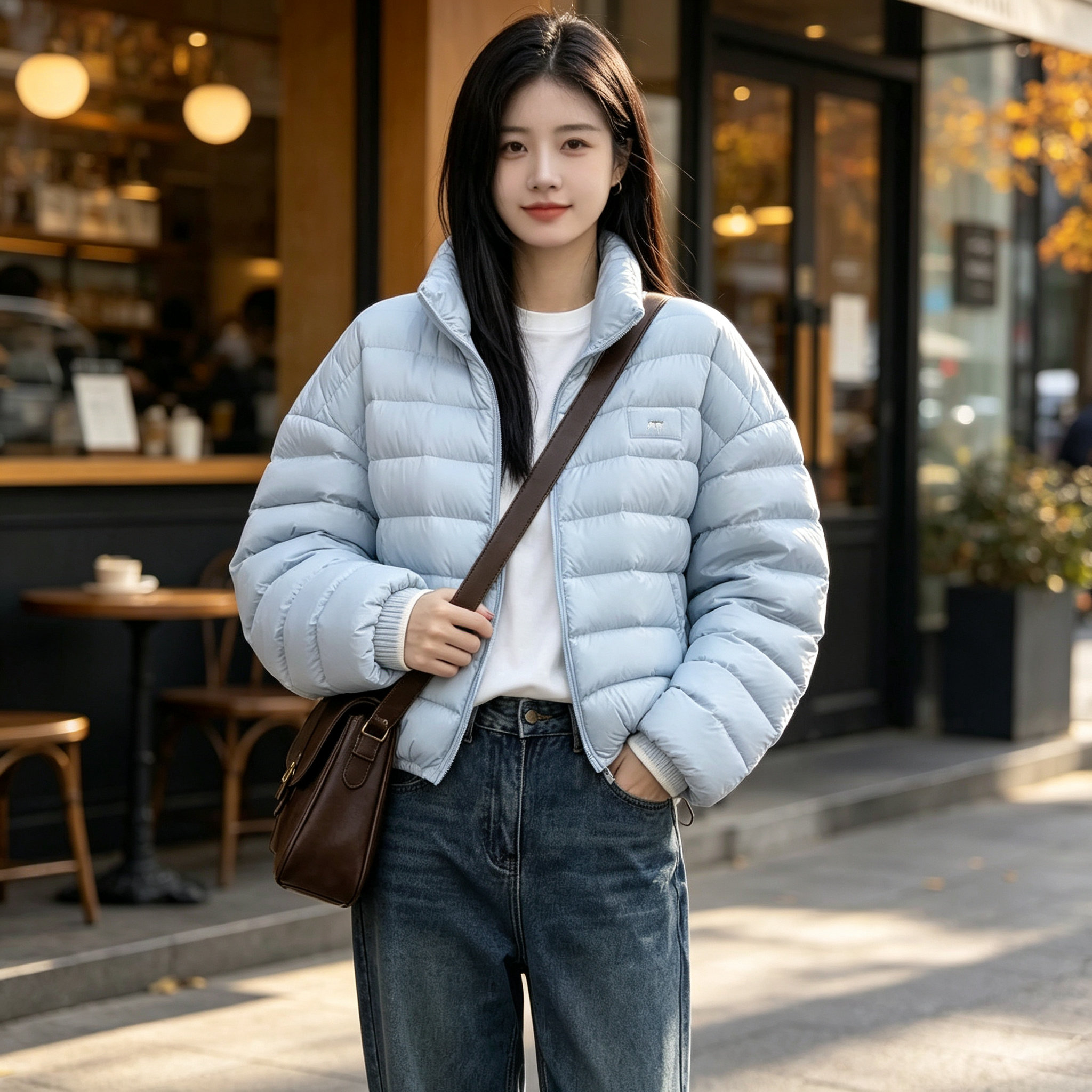刺绣排骨羽绒服女90白鸭绒小个子