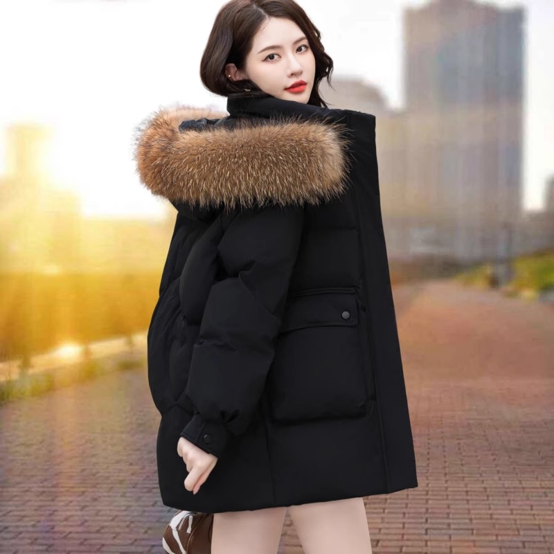 狐狸毛领羽绒服女中款保暖外套