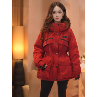 PRATOLA收腰顯瘦白鴨絨羽絨服女2025新款 外套 冬連帽三防耐磨工裝