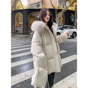 大毛領2025新款 加厚寬松外套 時尚 PRATOLA90白鴨絨羽絨服女中長款