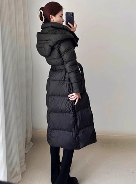 2025新款PRATOLA正品高级感黑色长款抗寒收腰修身羽绒服女冬季