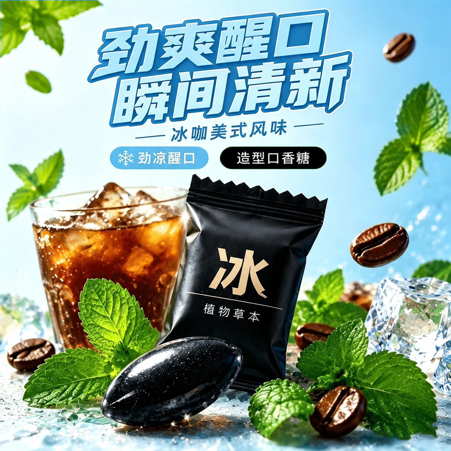 冰爆爽草本配方夹心咖啡味口香糖图片