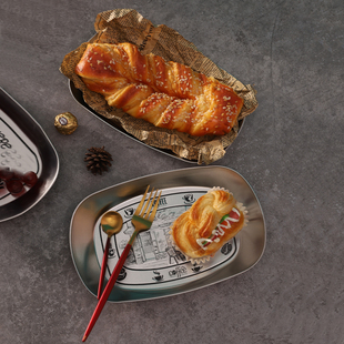 复古马口铁托盘家用不锈钢露营野餐盘小吃炸物烧烤水果盘备盘子子