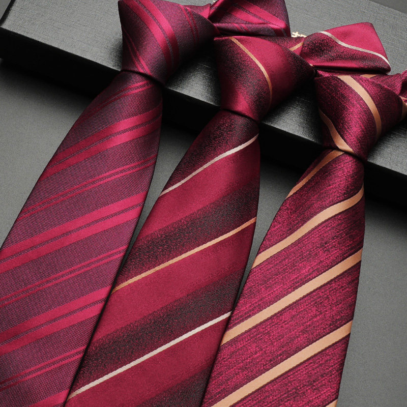 红色条纹系列手打领带男士商务正装8CM职业西装高档新郎结婚领带
