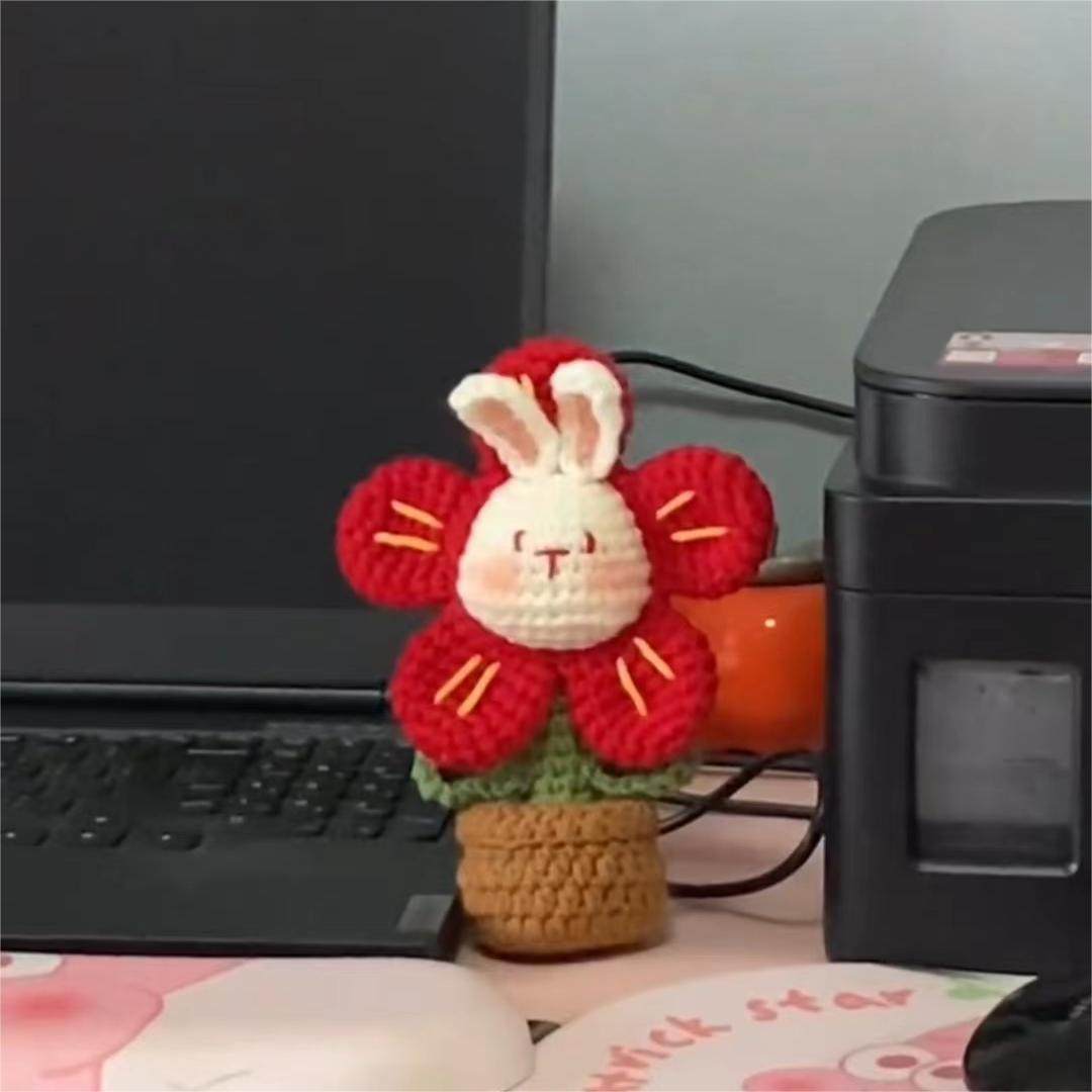 DIY小红花兔兔盆栽桌面摆件毛线手工编织材料包自制礼物可爱钩针,服饰配件/皮带/帽子/围巾,DIY编织材料包,淘宝优惠券,粉丝福利购,淘宝优惠卷