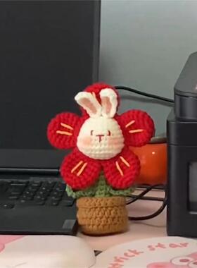 DIY小红花兔兔盆栽桌面摆