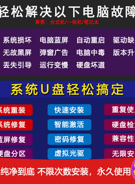 电脑装机正版系统U盘3.0纯净win7/10/11笔记本一键安装重装PE盘