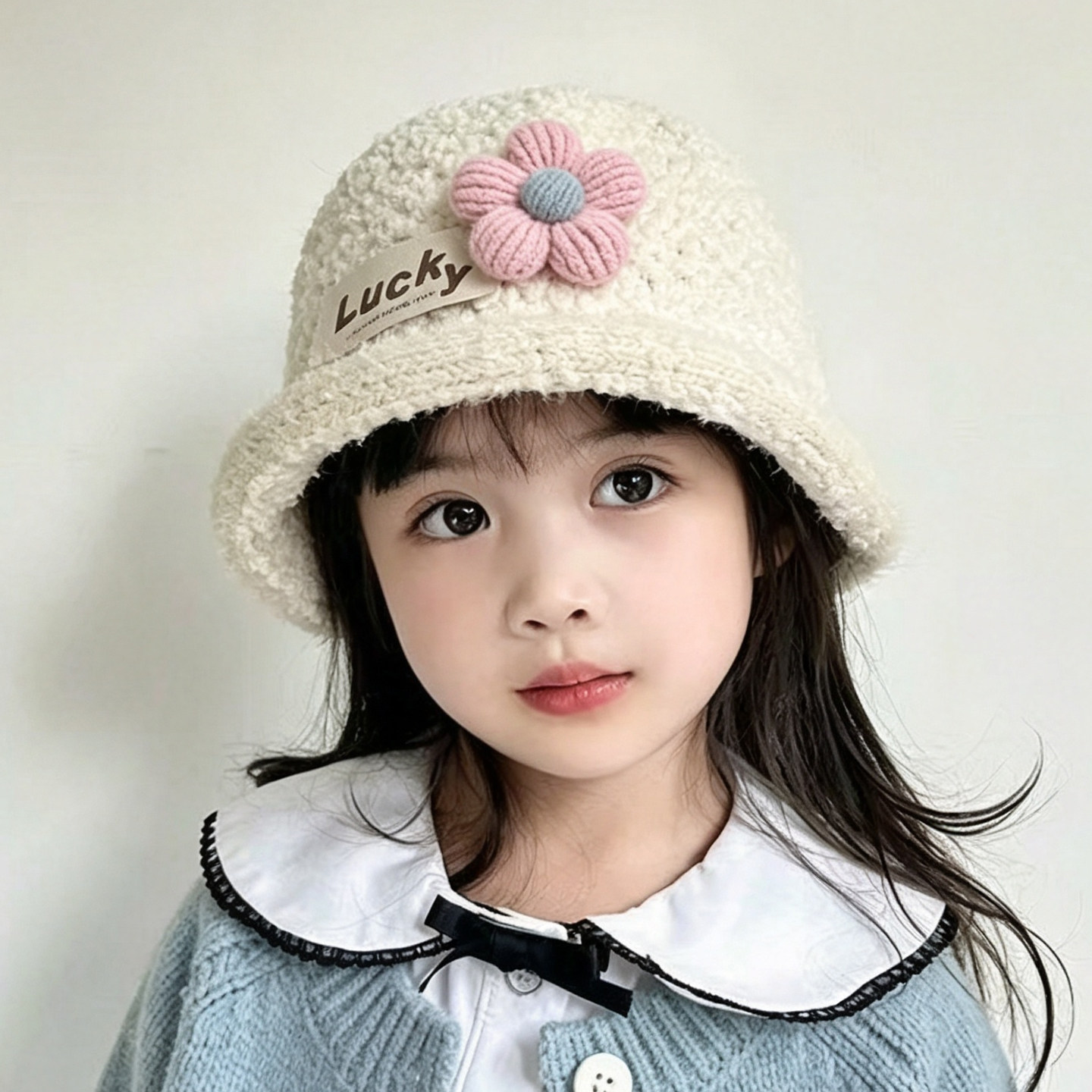 秋冬新款儿童花朵渔夫帽柔软舒适