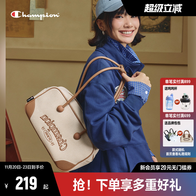 Champion巧克力波士顿包单肩包女2025秋冬新款复古百搭男公文包