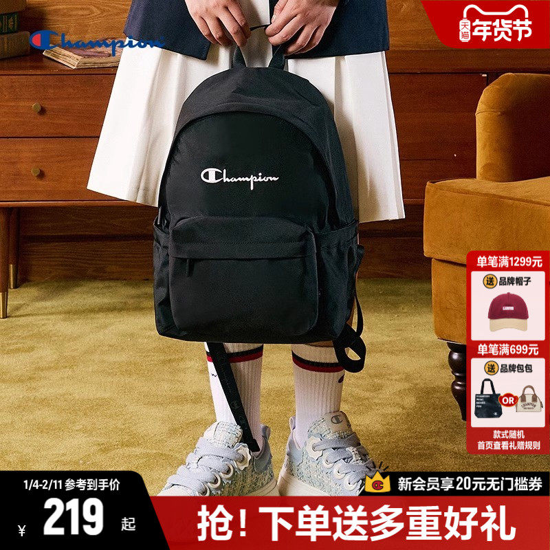 Champion冠军双肩包女冬季新款书包初中生帆布包双肩背包男学生