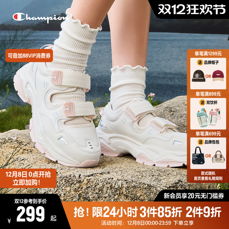 Champion冠军Mono牛仔老花凉鞋夏季运动凉鞋女玛丽珍镂空透气户外