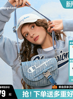 Champion冠军单肩包女2026春季丹宁老花斜挎马鞍包单肩包斜挎包