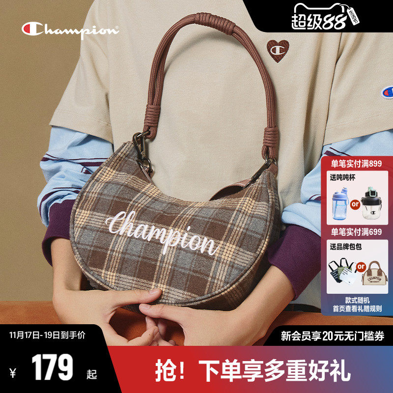 Champion冠军斜挎包2025秋冬新款小香风包包月亮包单肩包斜挎女包