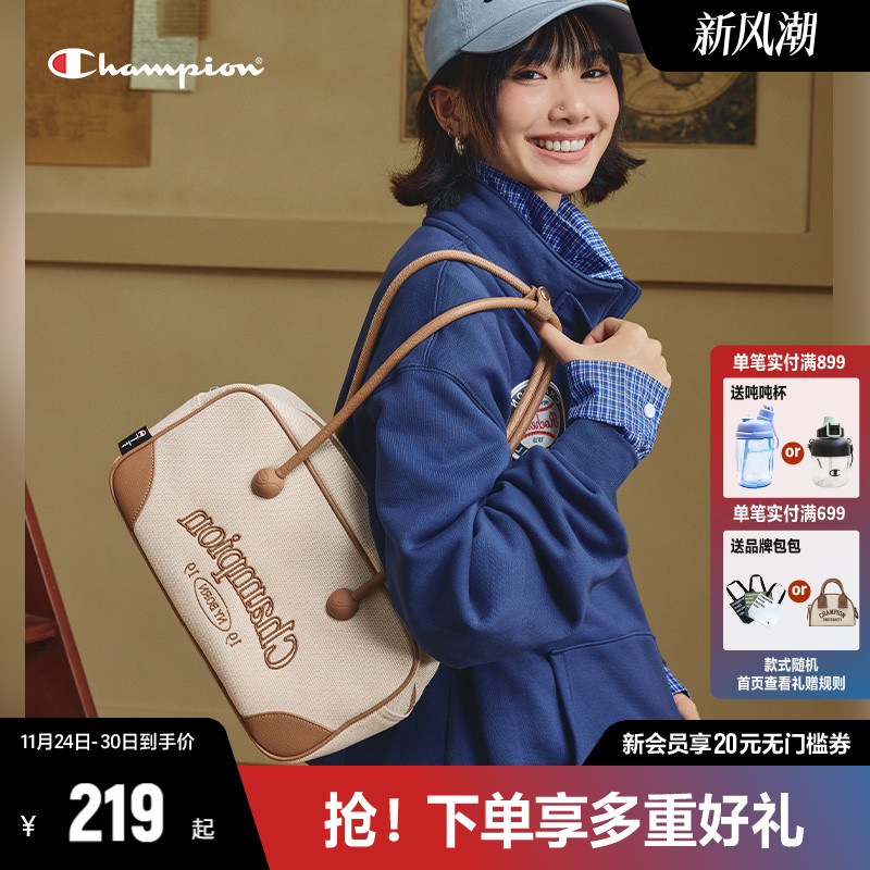 Champion巧克力波士顿包单肩包女2025秋冬新款复古百搭男公文包