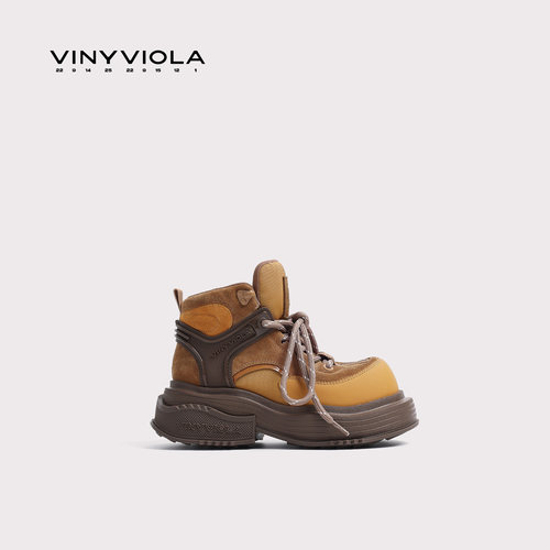 VINYVIOLA新款圆头拼色高帮鞋