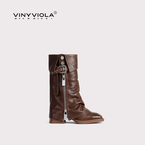 【AESPA吉赛尔同款】VINYVIOLA维尼维拉S线西服翻边领带时装靴