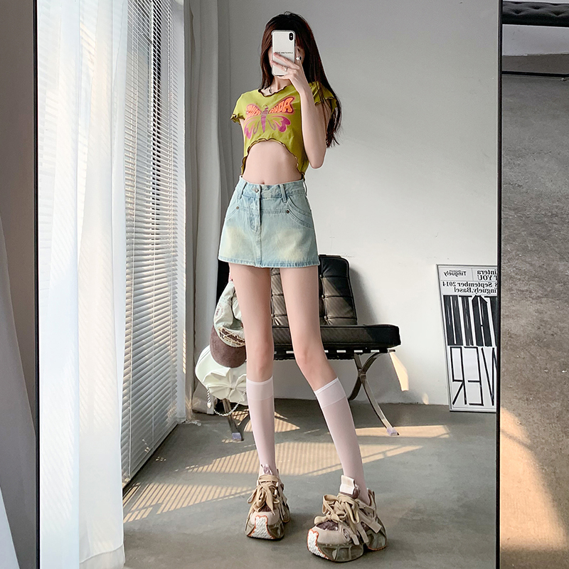 艾芮慕怀旧蓝牛仔短裤女2023夏季新款高腰显瘦防走光辣妹小众短裤