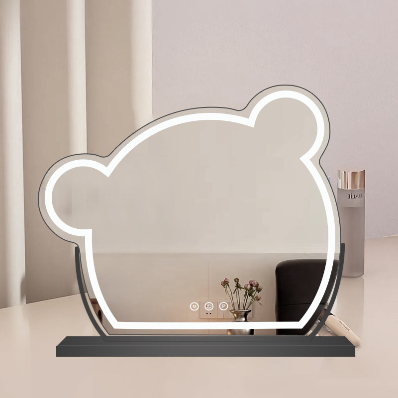 大号台式可旋转卡通小熊化妆镜梳妆台声控带灯LED补光化妆桌镜子