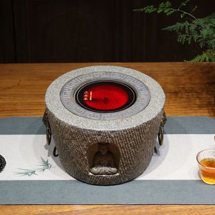复古仿石臼电陶炉木炭炉两用炉具茶炉煮茶家用围炉煮茶取暖神器