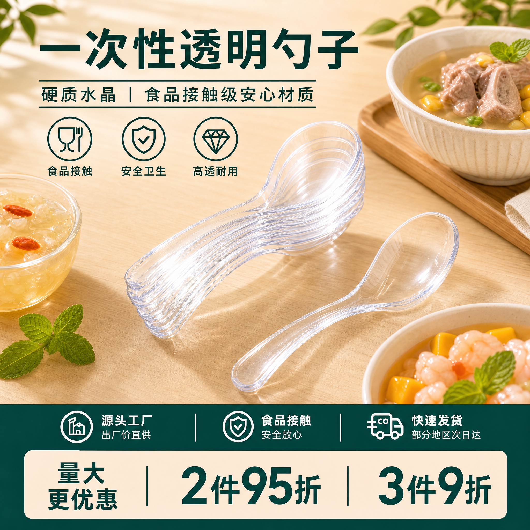 一次性硬质水晶勺厂家直发整箱