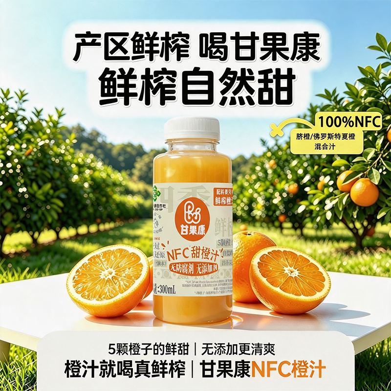 甘果康100%NFC无添加鲜橙汁图片