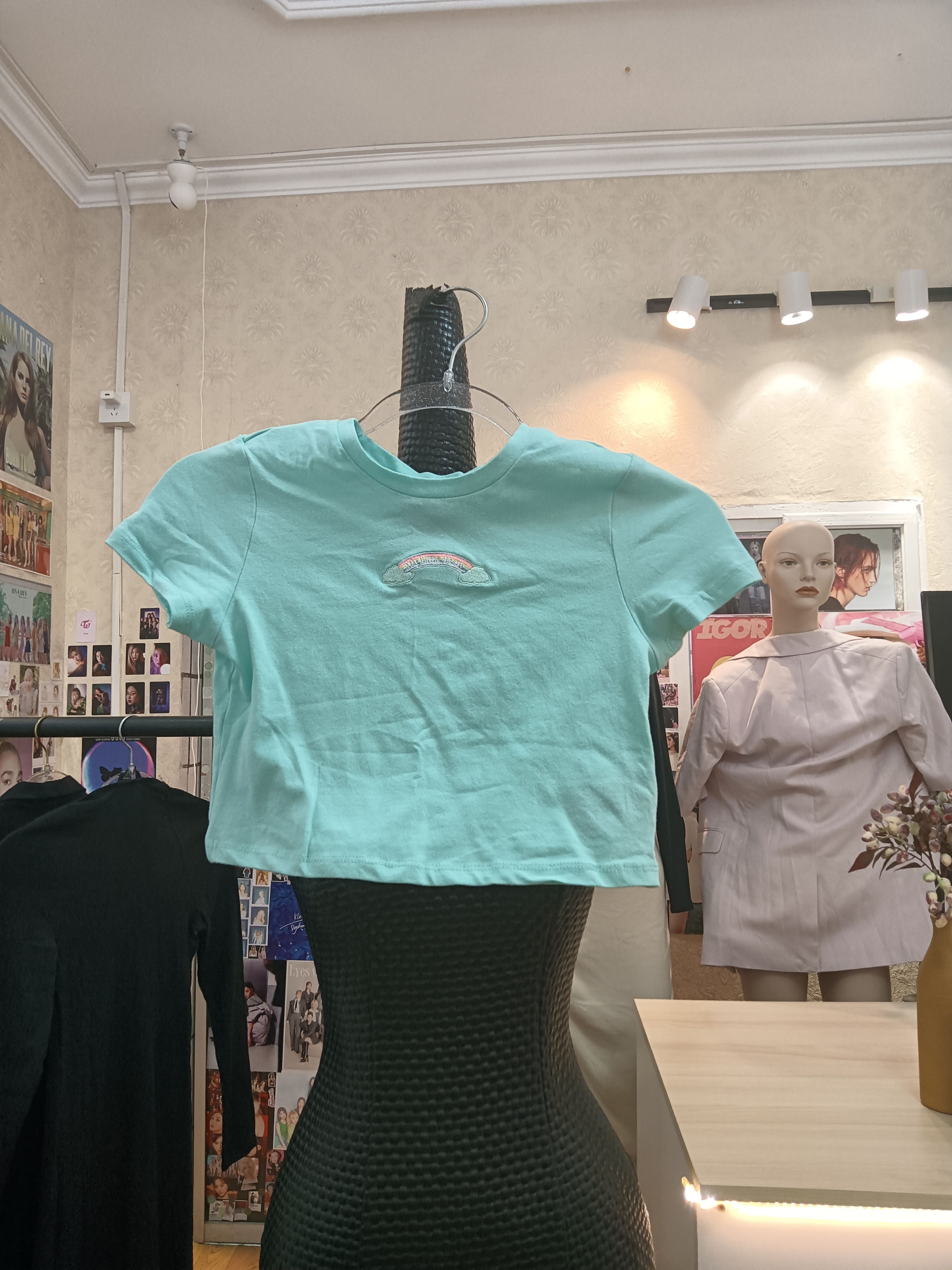 monki蓝绿色小马宝莉联名刺绣印花圆领高腰短款短袖商场撤柜品牌