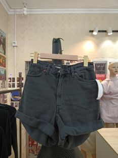 monki深灰色高腰卷边牛仔短裤商场撤柜品牌