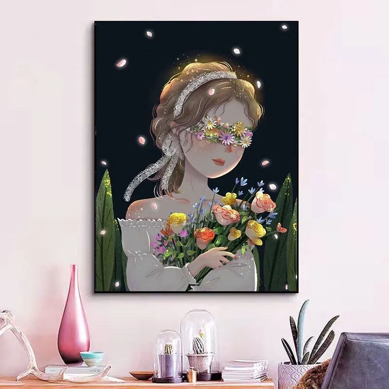 光影童话女孩diy数字油画手绘填色油彩画女孩房间装饰画创意礼物图片