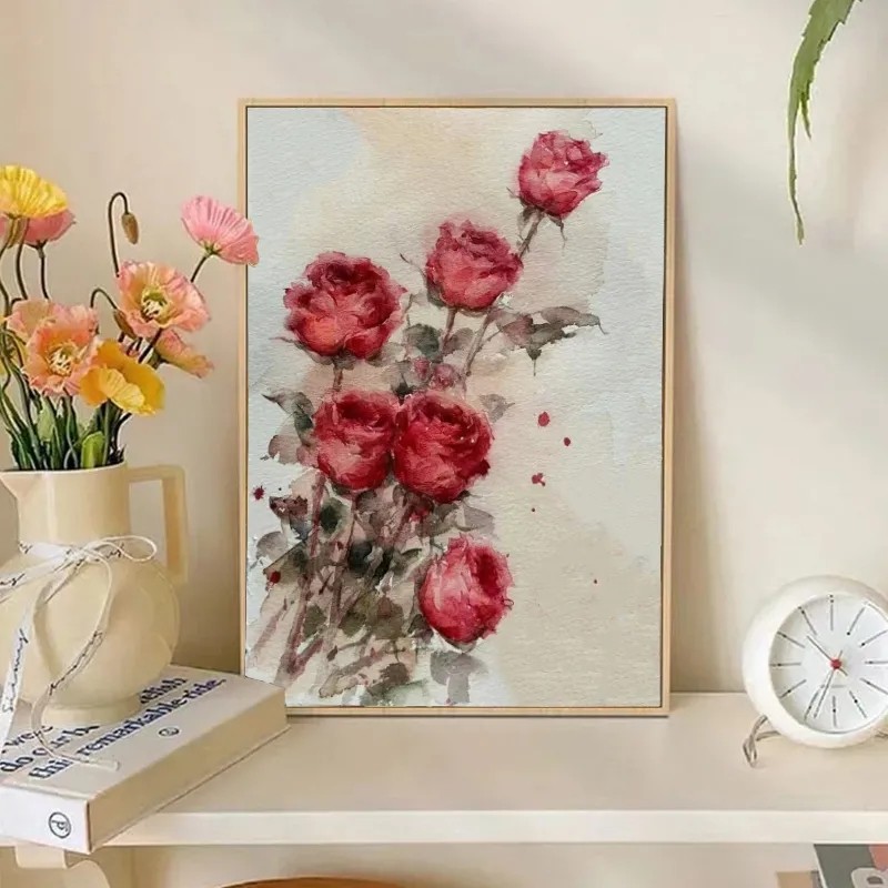 玫瑰花油画diy手绘填充涂色数字油画浪漫至死不渝ins风清新装饰画