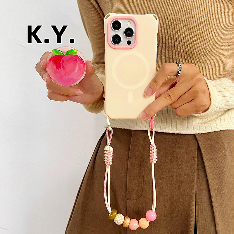 水蜜桃磁吸支架手机壳带挂绳适用于苹果16pro华为mate60pro+手提斜挎背带Pura70pro四角开孔X200Ultra防摔14u