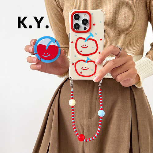 韩系线条磁吸支架手机壳适用于苹果17promax/iphone16Pro手提斜挎珠链华为mate70/60Pro四角开孔小米15ultra