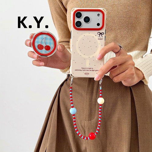 ins樱桃磁吸旋转支架手机壳适用于苹果17promax手提斜挎可背苹果15pro四角开孔华为mate70pro防摔X200PRO硬壳