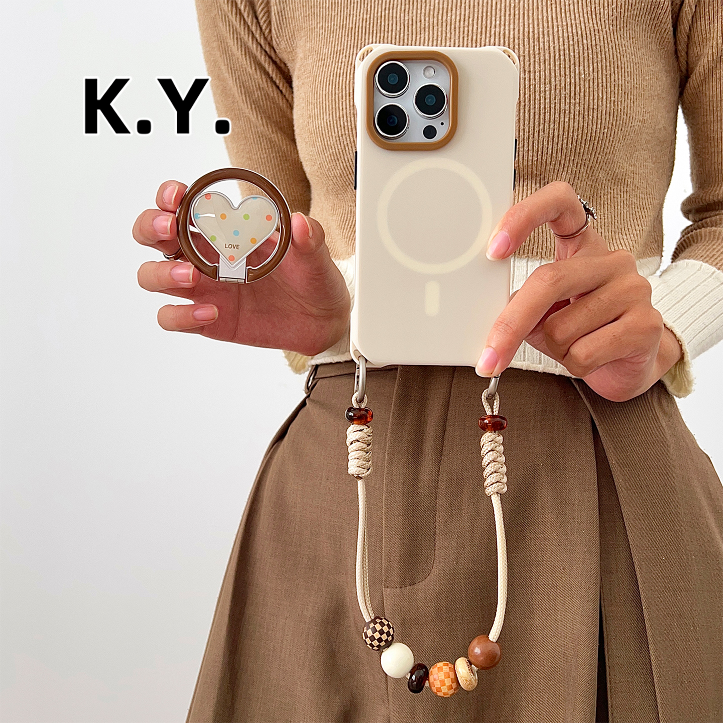 彩点爱心新款苹果17promax带支架磁吸手机壳挂绳适用于华为mate70pro斜挎可背小米15pro保护壳vivox200硬壳