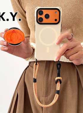 小众南瓜磁吸支架手机壳带挂绳适用于iPhone17PROMAX华为mate70pro背带斜挎苹果16/15PRO四角开孔VIVOX100PRO