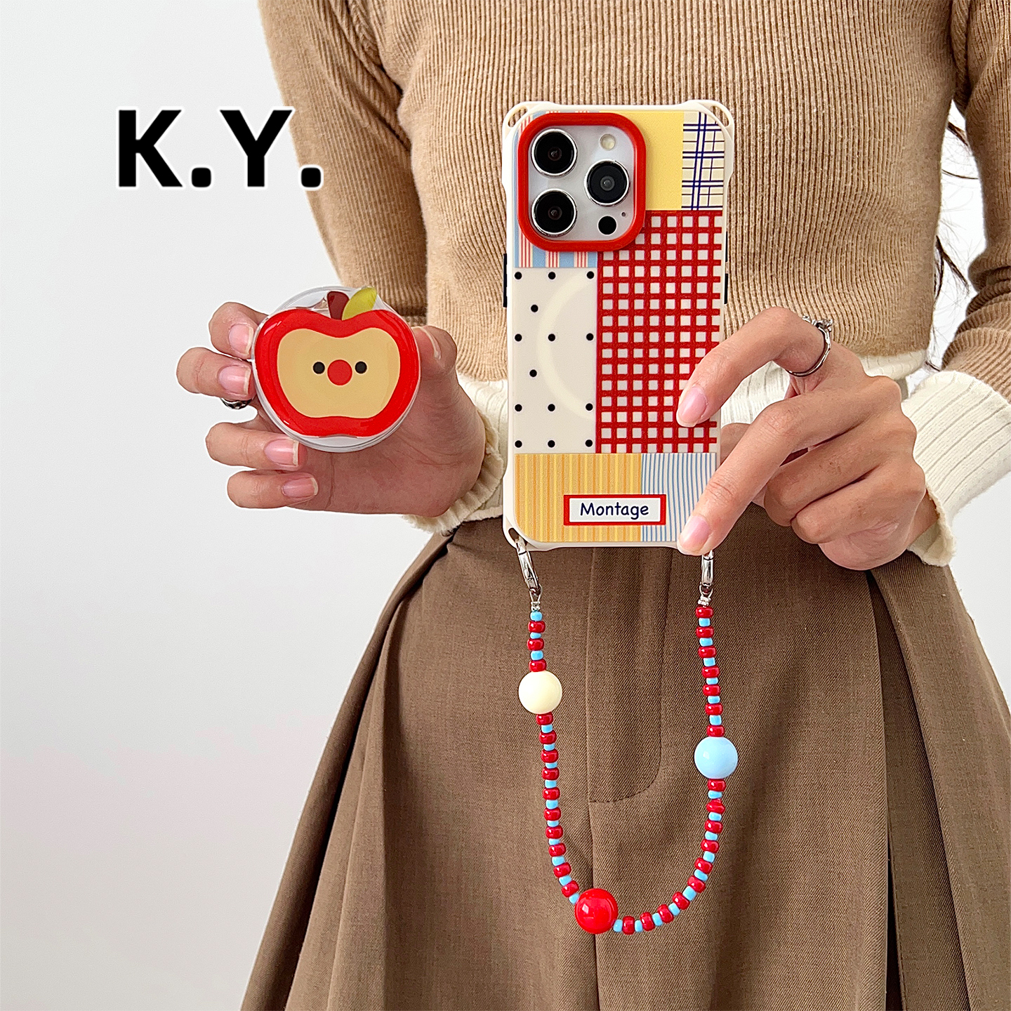 新款创意格纹磁吸支架苹果16PROMAX手机壳挂绳适用于华为mate60/70斜挎可背17pro保护壳VIVOX200PRO四角开孔