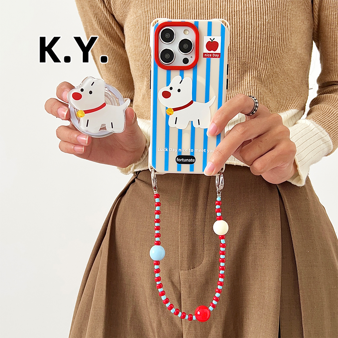 新款苹果17promax铃铛小狗支架磁吸手机壳带挂绳适用于华为mate70斜挎可背苹果16pro保护壳vivox200四角开孔