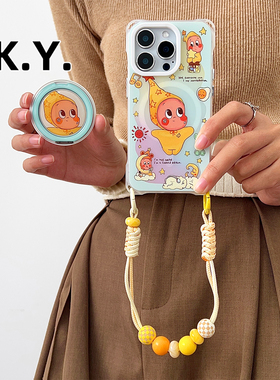 渐变星人磁吸旋转支架手机壳背带斜挎苹果17pro可爱风手提斜挎可背iphone16promax防摔硬壳华为mate80pro小米