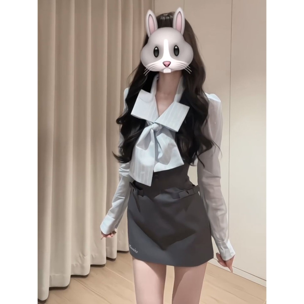 巨好看系千金学院风衬衫连衣裙套装女新款韩系蝴蝶结包臀短裙