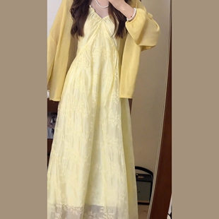 小个子绝美v领吊带连衣裙子女装夏季2026新款海边度假风长裙