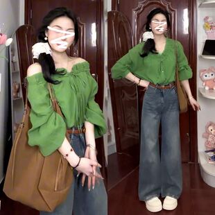 独特超好看设计感上衣高级感 2026新款 小个子法式 复古绿色女士衬衫