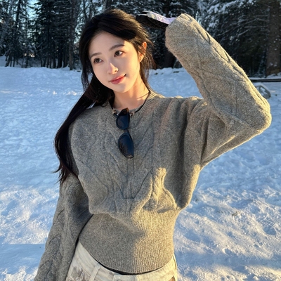 费尔岛灰色毛衣女秋冬季2025新款可外穿内搭针织衫收腰上衣高级感