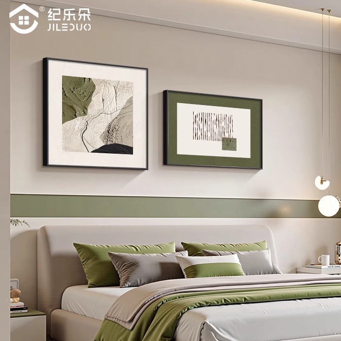 现代简约卧室床头装饰画抽象艺术主卧房间壁画肌理感餐厅组合挂画图片