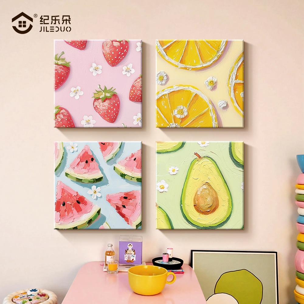 多巴胺水果餐厅装饰画奶油风创意西瓜柠檬挂画2025新款儿童房壁画图片
