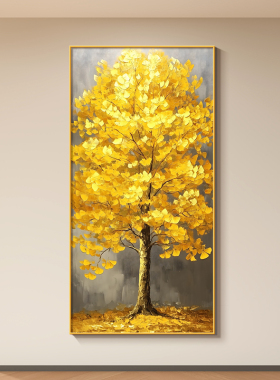 发财树玄关装饰画客厅入户走廊过道摇钱树挂画现代简约高级感壁画