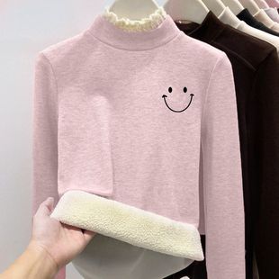 叠穿蕾丝花边半高领德绒打底衫女童秋冬季加绒加厚修身保暖上衣服